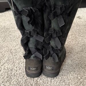UGG Black Boots with Ribbon Accents